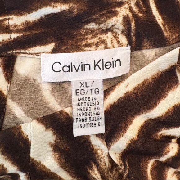 Calvin Klein's Women's XL Brown & Cream Zebra Stripe Short Sleeve Top - Picture 4 of 5
